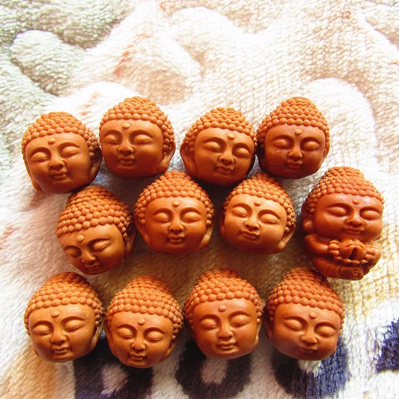 Semi Hand Carved Small Seed Olive Pit Baby Tathagata Buddha Head Bracelet Unisex Chinese Style Wenwan Collectible For Daily Wear