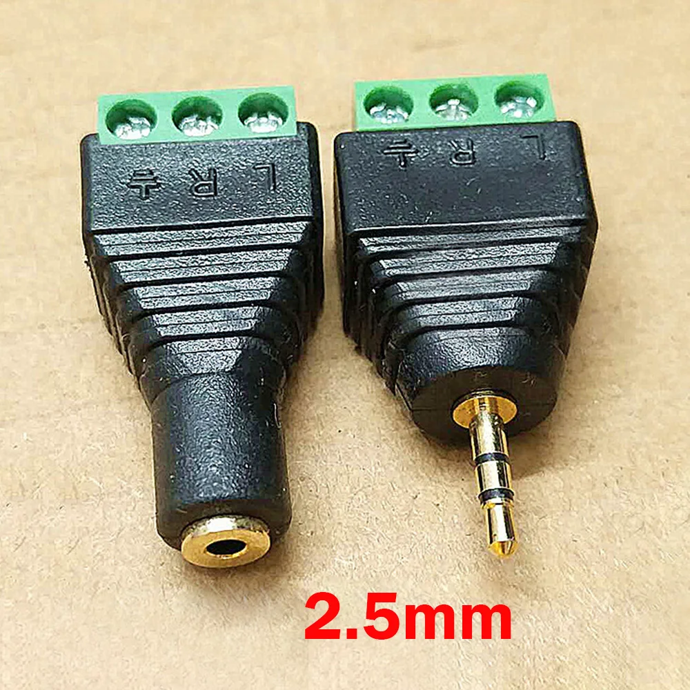 Solder-free 2.5mm headphone socket 3-pole 2.5 male and female to 3P terminal block two-channel stereo audio plug connector