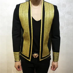 Style Gold Stripe Korean Slim Suit For Men's Walk Show Fashion Nightclub Blazer Performance Clothing Stylist Blazer Hombre