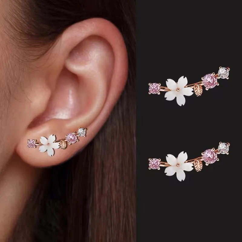 Pendientes coreanos de hojas y flores con diamantes de imitación para mujeres y niñas, elegantes pendientes con personalidad de flor de concha de cristal, joyería Brincos
