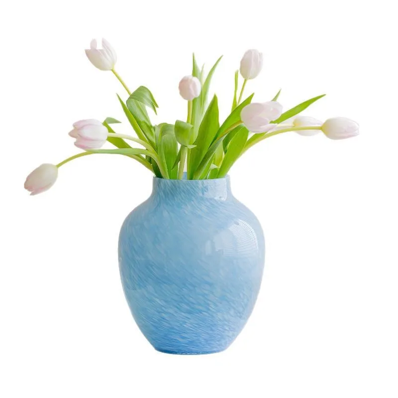 

Big belly glazed vase cloud mist blue glass living room four hours sequence entrance flower arrangement