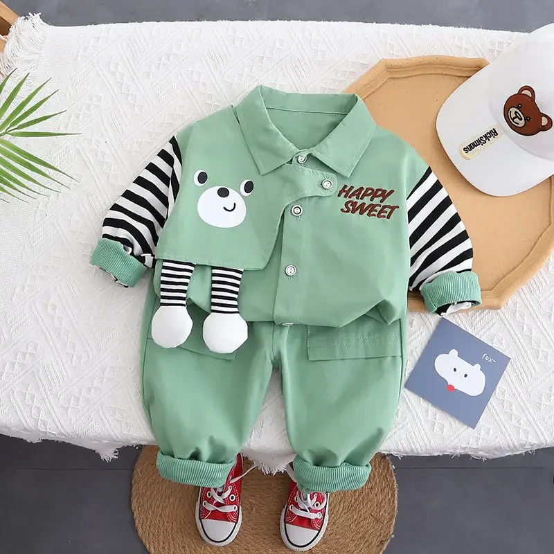 Autumn Spring Kids Boy Fashion Cartoon Bear Clothing Baby Suits Shirt Pants 2pcs/Set Children Clothes 1 2 3 4 5 Years