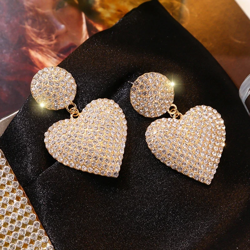 New Heart Earrings Women's Luxurious Geometric Full Rhinestone Earrings Korean Gold Color Love 2020 Fashion Jewelry - view 4
