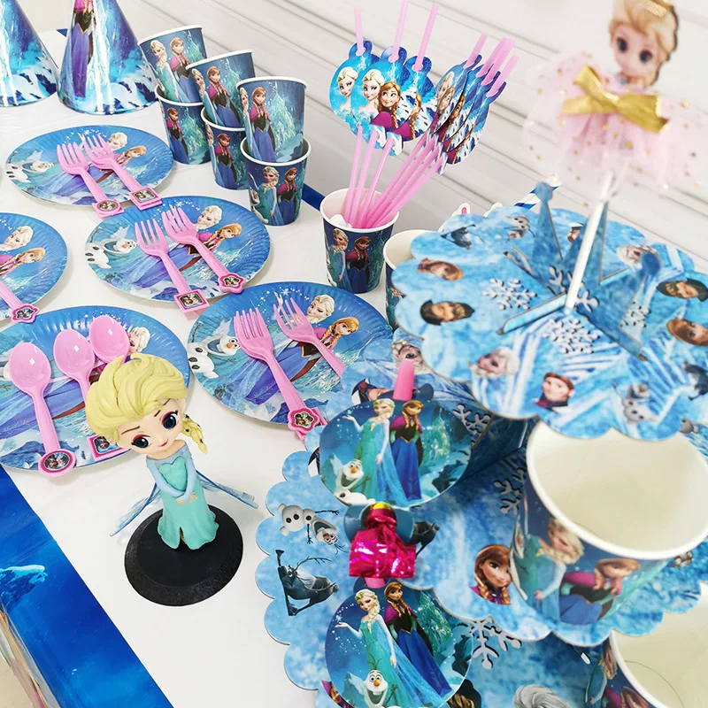 แช่แข็งแอนนาเอลซ่าเจ้าหญิงวันเกิดของตกแต่งงานปาร์ตี้เด็ก Disposable Tableware ถ้วยจานผ้าเช็ดปากบอลลูนอาบน้ำเด็กอุปกรณ์