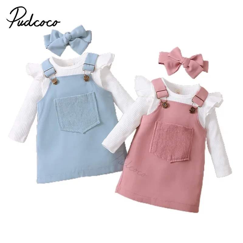 Baby Girls Outfit Set: Romper + Suspender Skirt + Headwear - 3-Piece Adorable Set for Little Princess