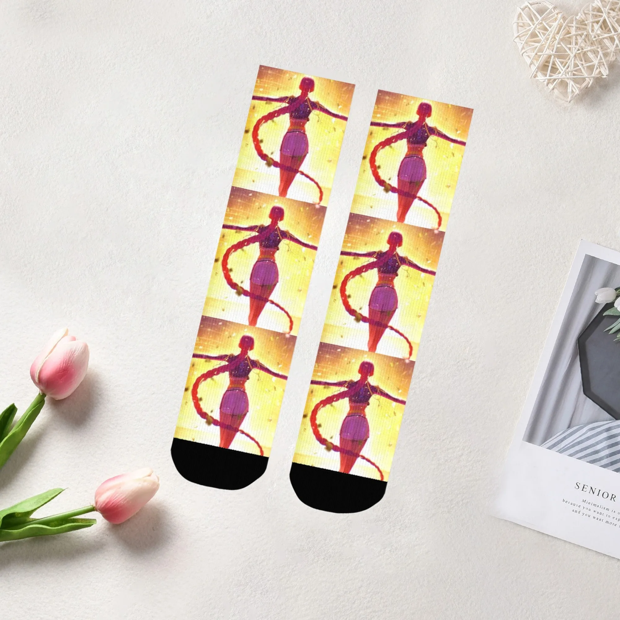 K-POP Hunter Girl Idols Fantasy Effetto luce Carattere Calzini da uomo Calzini magici con stampa di palcoscenici dorati per stile festival musicali