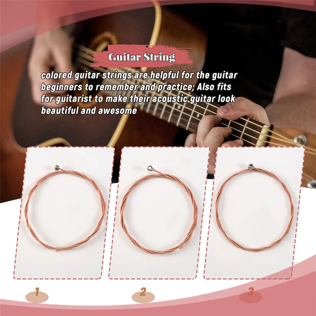 

AA85 3 Sets Guitar Strings Replacement Steel String for Acoustic Guitar (1 Brass Set, 1 Copper Set and 1 Multicolor Set)