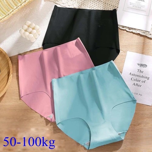 Bragas sin costuras de talla grande para mujer, ropa interior Sexy suave de seda helada, calzoncillos transpirables ultrafinos de cintura alta para mujer de 50-100kg