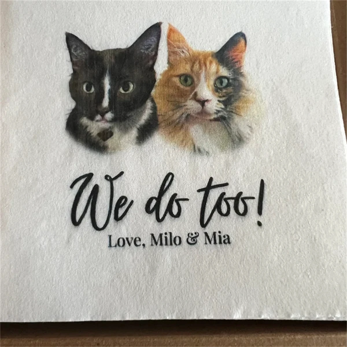 50Pcs Custom Cat Wedding Napkins, Uncoined Pet Wedding Napkins, Cat Cocktail Napkins, Pet Wedding Drink Napkins, Cat Drink Napki