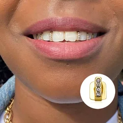 RACHELZ Fashion CZ Stone Vertical Bar Teeth Grillz Braces Hip Hop 4. Zircon Tooth Caps Dental Grills For Women Men Jewelry