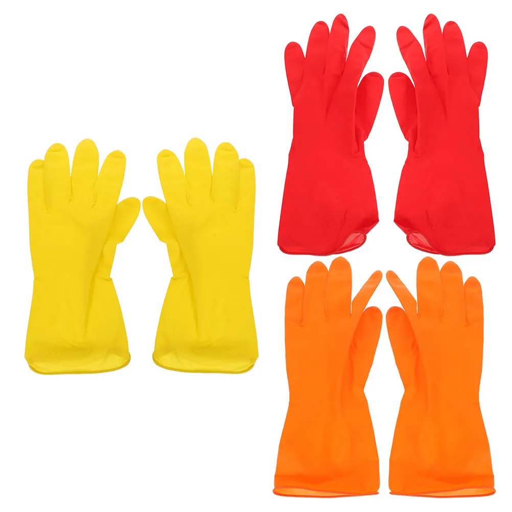 

3 Pairs 40g Latex Cleaning Gloves for Kitchen Dish Washing Large Size Red Yellow Household Gloves Home Supplies