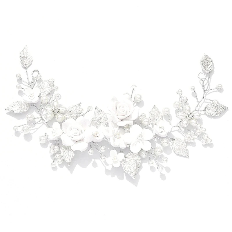 

Flower Bride Wedding Hair Vine Silver Pearl Hair Accessories Bridal Headband Headpiece For Women And Girls