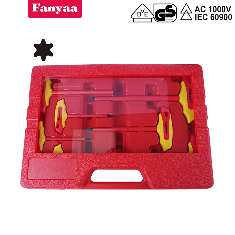 

Fanyaa VDE T-Handle Torx Key Wrench Set 7Pcs T10-T40 Insulated 1000V T Spanner,Screw Driver Hand Tool, Electricians Safety Lever