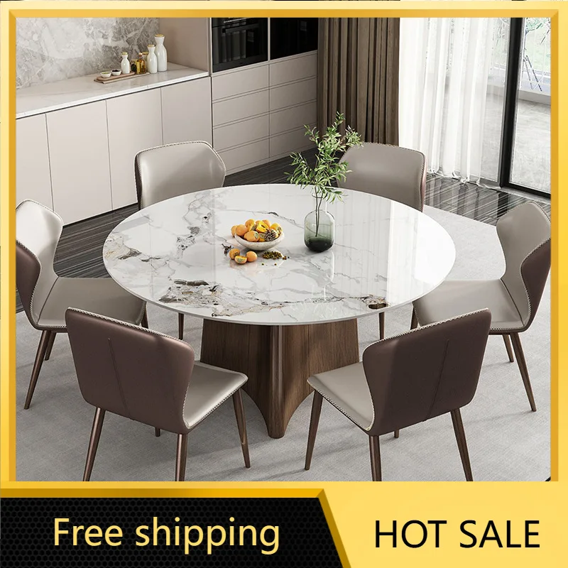 Factory Direct Sales Slate Round Dining Table Modern Simple Light Luxury High-end Turntable Round Table
