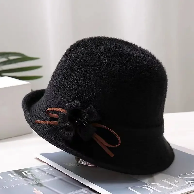 Woolen Felt Bucket Hats Ladies Bowler Fashion Vintage Elegant Bows Basin Hat Fisherman Hat British Winter Church Female Bowler