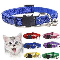 Cat Collar Pet Cat Collar with Bell Cat Face Collar Safety Buckle Cat Collar Glitter Velvet Collar