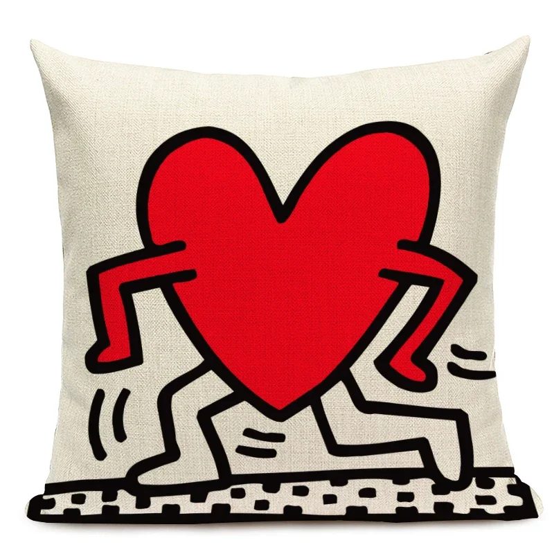 Juste de coussin carrée en lin avec graffiti, taie d\'oreiller décorative, art abstrait coloré, figures pop art