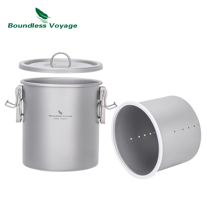 

Boundless Voyage Titanium Rice Cooker Pot Ultralight Camping Cookware Set for Outdoor, Hiking, Travelling Ti-2093c