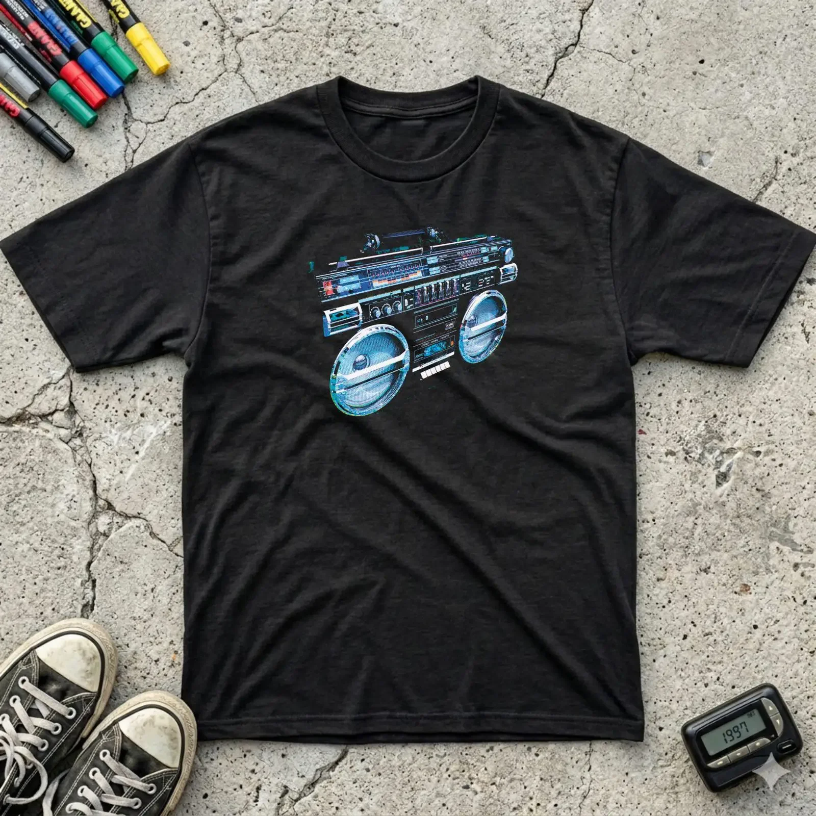 Camiseta Retro Vintage Ghettoblaster, Estilo Hip Hop de los 80s y 90s, Música Rap, Boom Box, Break Dancing, B Boy, Old School, Vintage Lavado