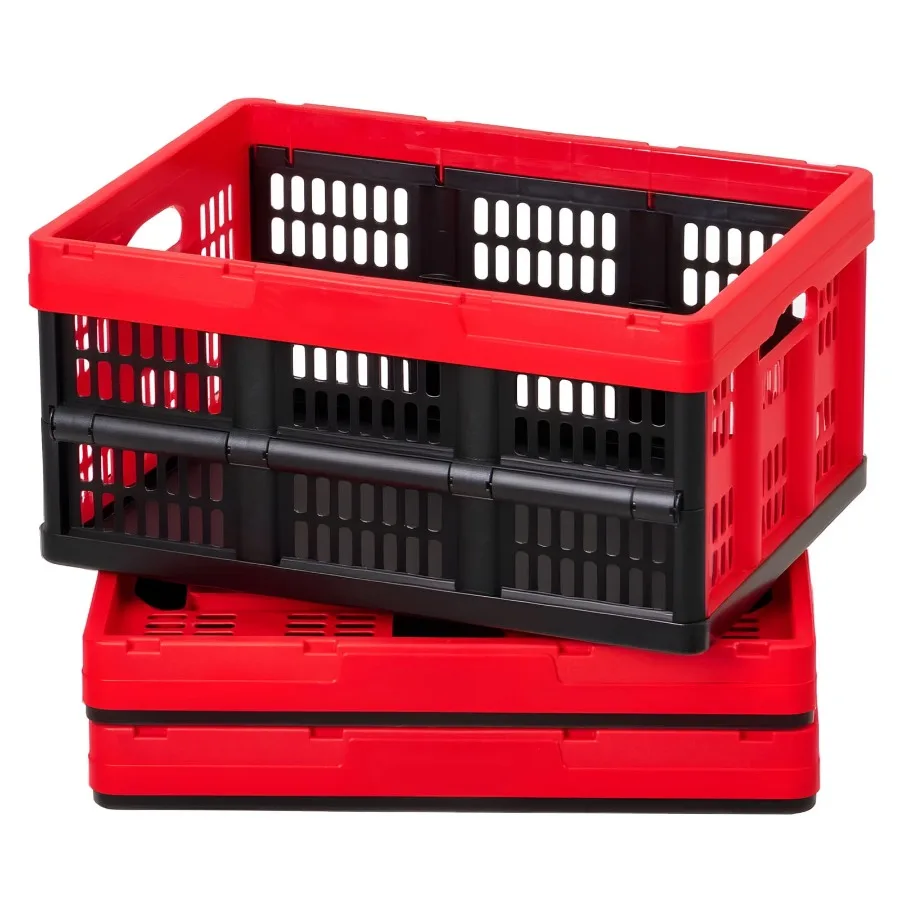

Plastic Collapsible Storage Bins, 32L Set of 3, Stackable Folding Crates with Handles, Supports 26 lbs Each, Foldable Durable C