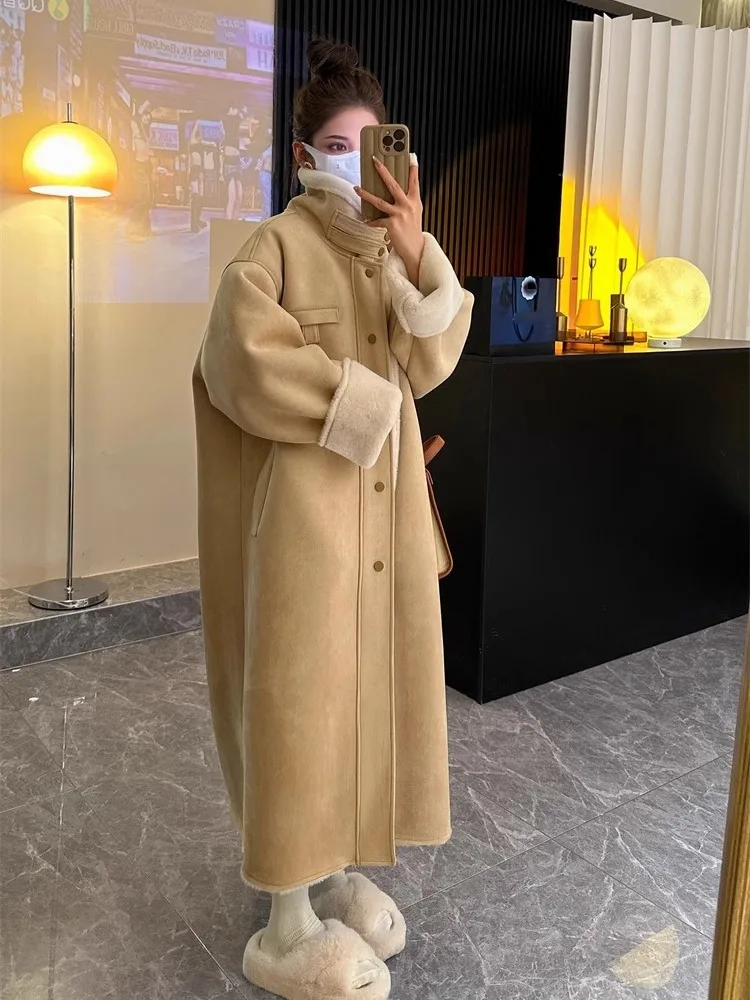 Lamb Wool Motorcycle Coat Women\'s Autumn And Winter New Environmentally Friendly Fur Integrated Imitation Fur Long Coat