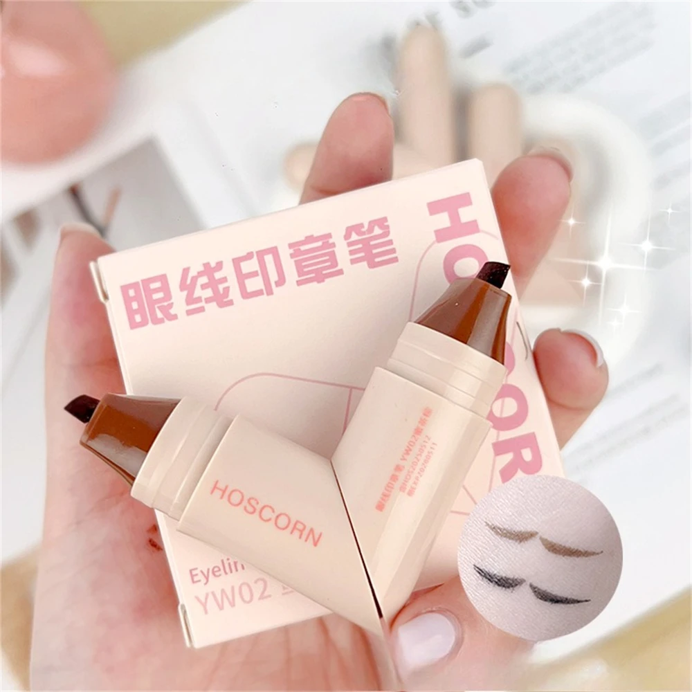 Rotierender integrierter Eyeliner-Stempelstift mit Doppelkopf für One-Touch-Anwendung, schnell trocknender flüssiger dreieckiger Eyeliner-Wing-Seal-Stift – Detail 3