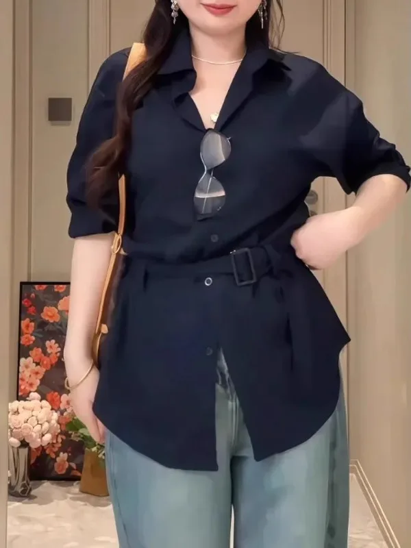 

plus Size Color Shirt Women's Summer Slim Fit Long Sleeve Design Beautiful Top Korean Style Commute Wind Loose Fit