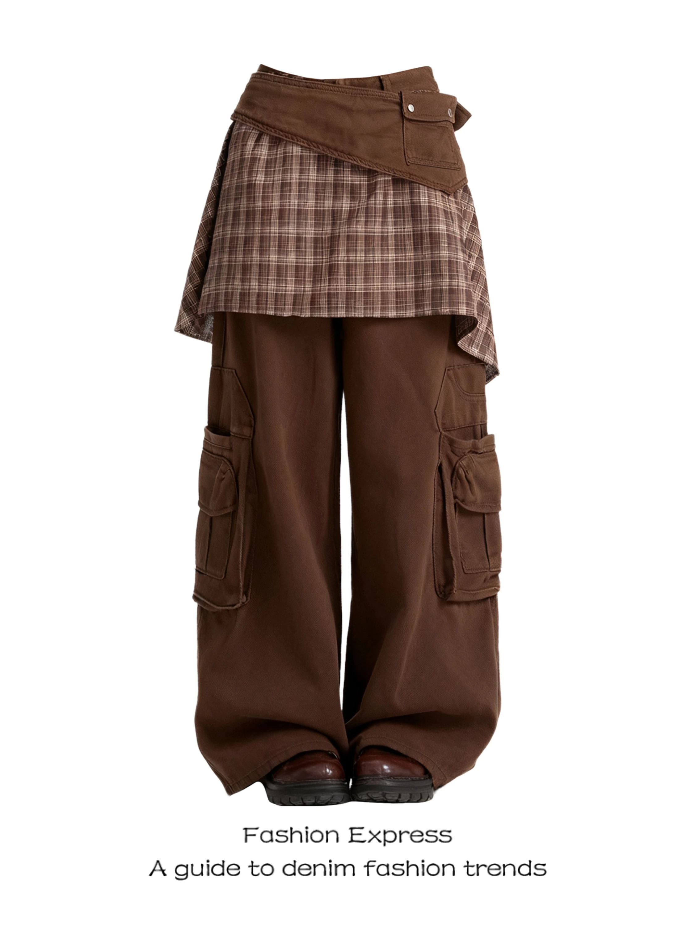 

Women's Casual Wide Leg Pants High Waist Straight Workwear Trousers Fake Two-Piece Autumn Winter New American Retro Sle