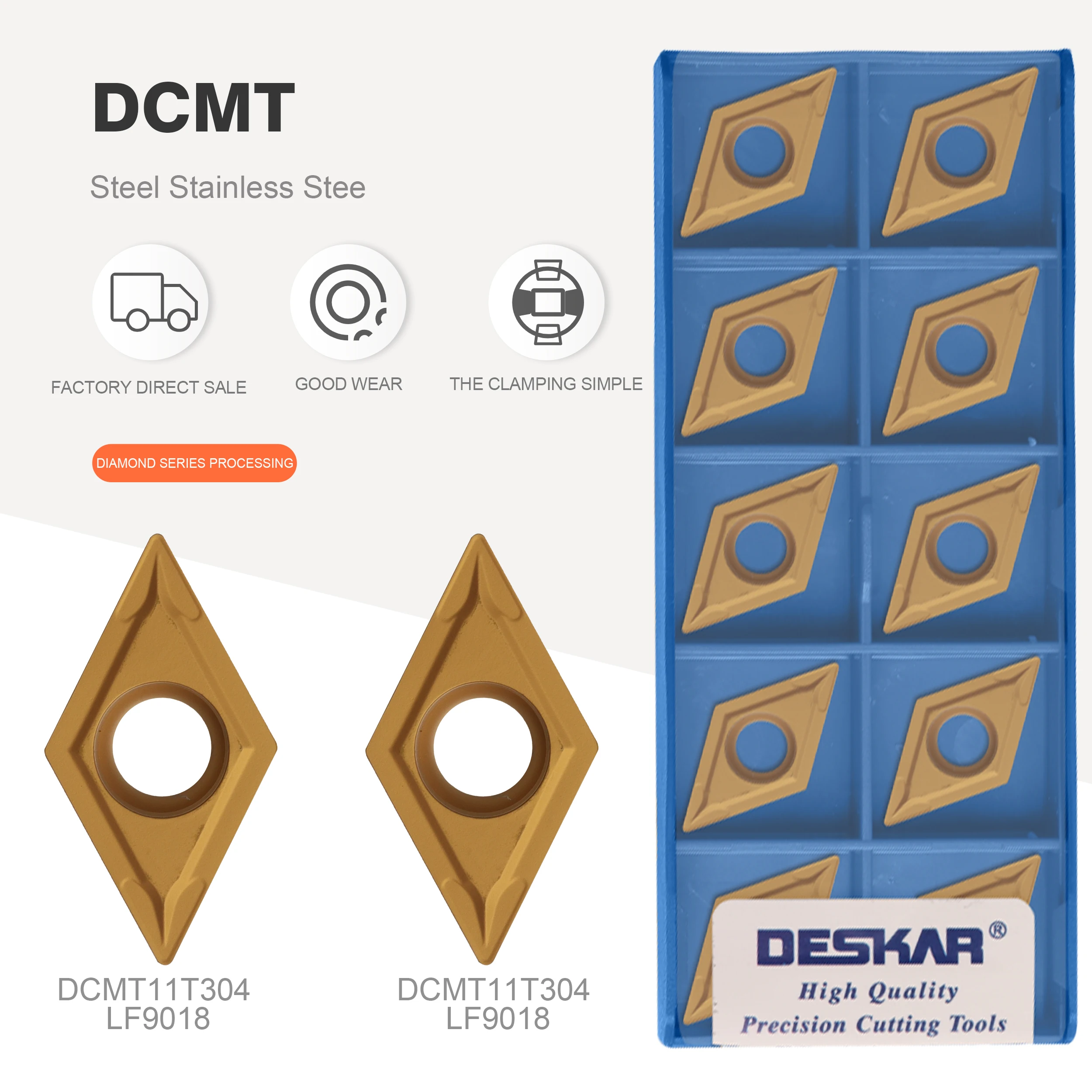 

DESKAR DCMT11T304 DCMT11T308 LF9018 high quality carbide inserts turning tools lathes carbide inserts processing steel