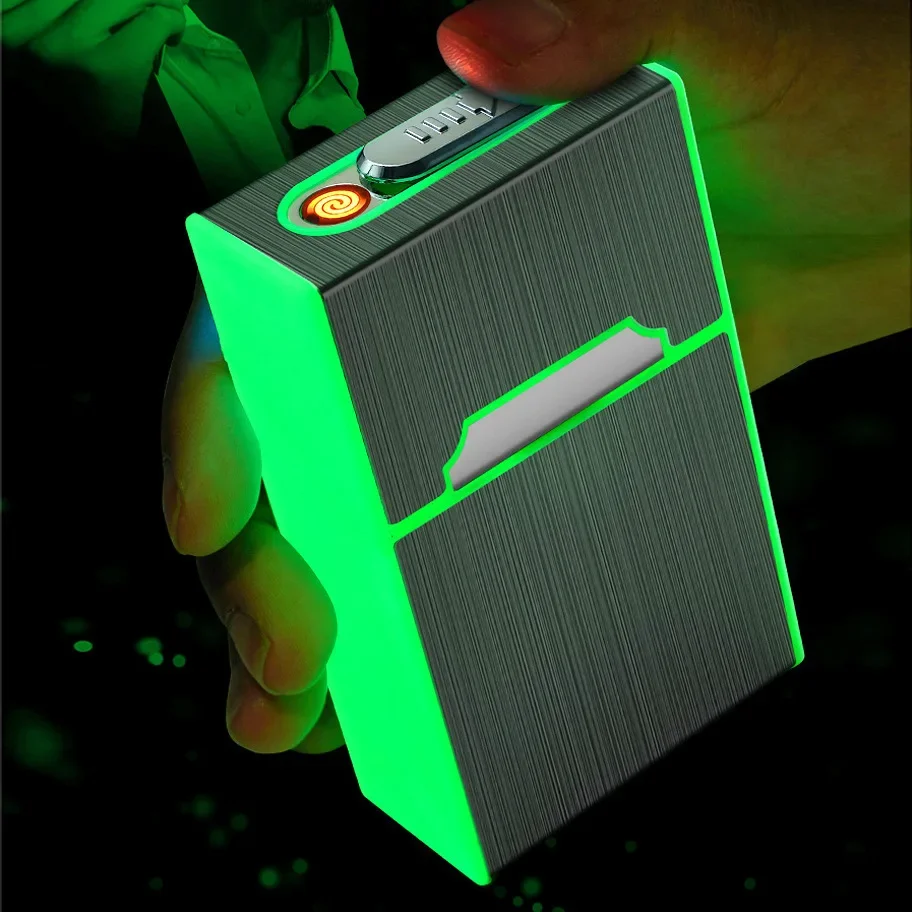 New 20-pack Luminous Cigarette Case, Portable Cigarette Case and Lighter in One, Moisture-proof and Pressure-resistant