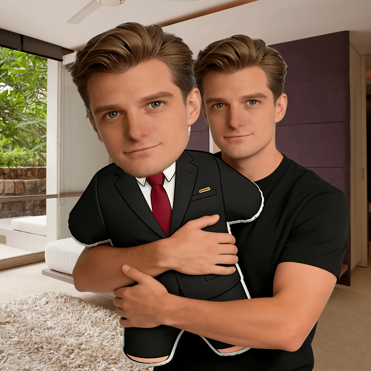 A Custom-made Photo Throw Pillow in a Suit-style Design, a Personalized and Fun Home Decor Item. This Double-sided Printed Pillo