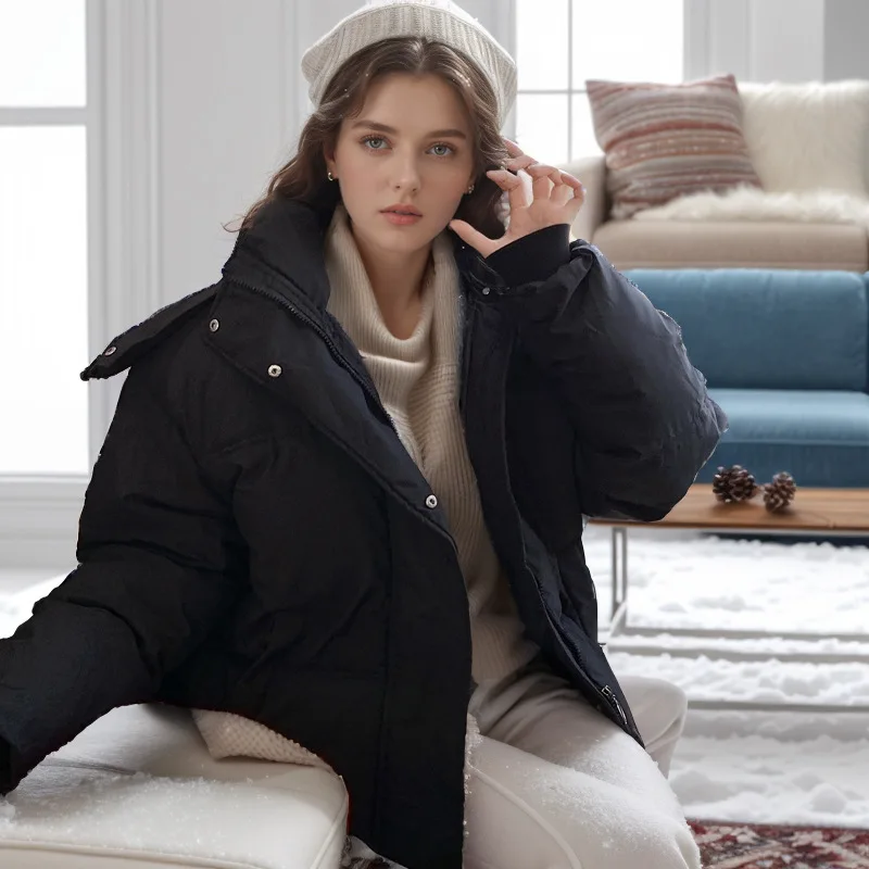 YJKDYK-Chaqueta de algodón con capucha para mujer, abrigo corto informal, Parkas cálidas gruesas con cremallera y cuello levantado, invierno, 2024