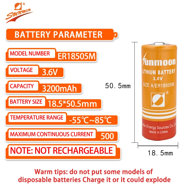 Sunmoon-Batterie au lithium de poulet, carte IC d'origine, compteur d'eau intelligent, non aste, ajouter une prise 2.54, 3.6V, ER18505M