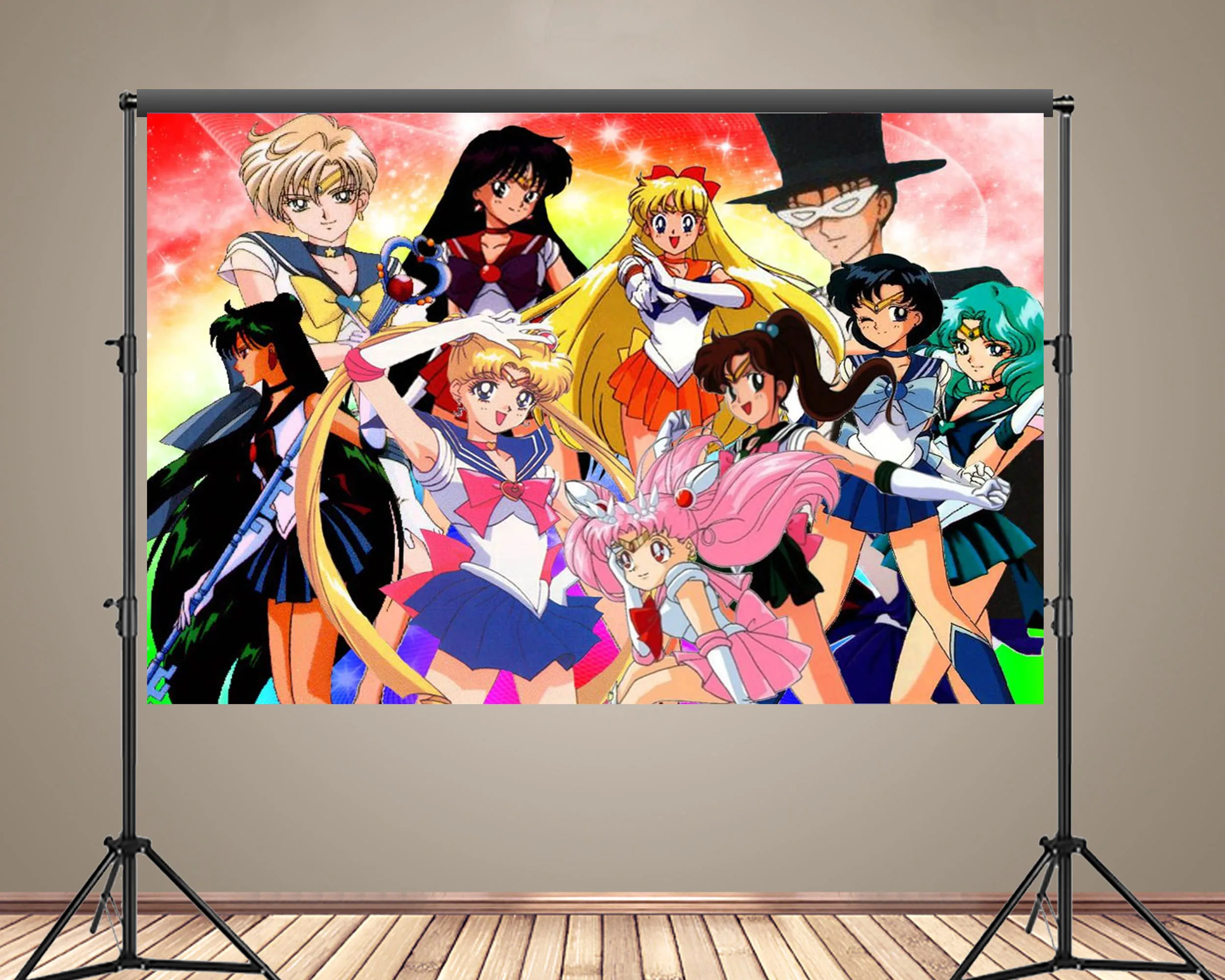 Bandai  Anime Sailor Moon Backdrop Cover Girls Birthday Party Decoration Vinyl Photography Background Photo Banner Studio Props