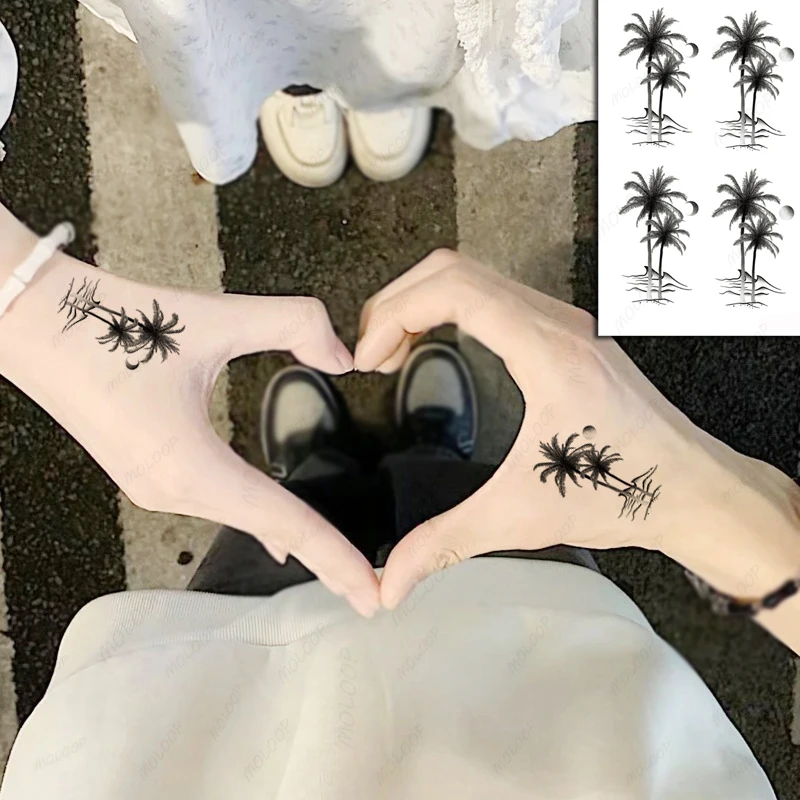 Tattoo Stickers Coconut Tree Moon Pattern Plant for Women Men Makeup Waterproof Temporary Hand Arm Flash Tatoo Body Art