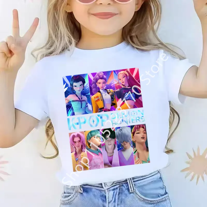 Camiseta de verano de manga corta con estampado de K-Pop para niños y niñas, estilo casual y holgado, para mujer, camiseta gráfica de moda.