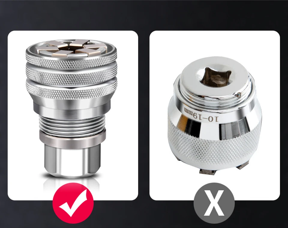 Universalmuffe 3/8 Zoll 10-19 mm Verstellbarer Sechskant-Universalsteckschlüssel Drehmoment-Ratschenschlüssel Kopf Spannerhülse Reparaturwerkzeug – Detail 3