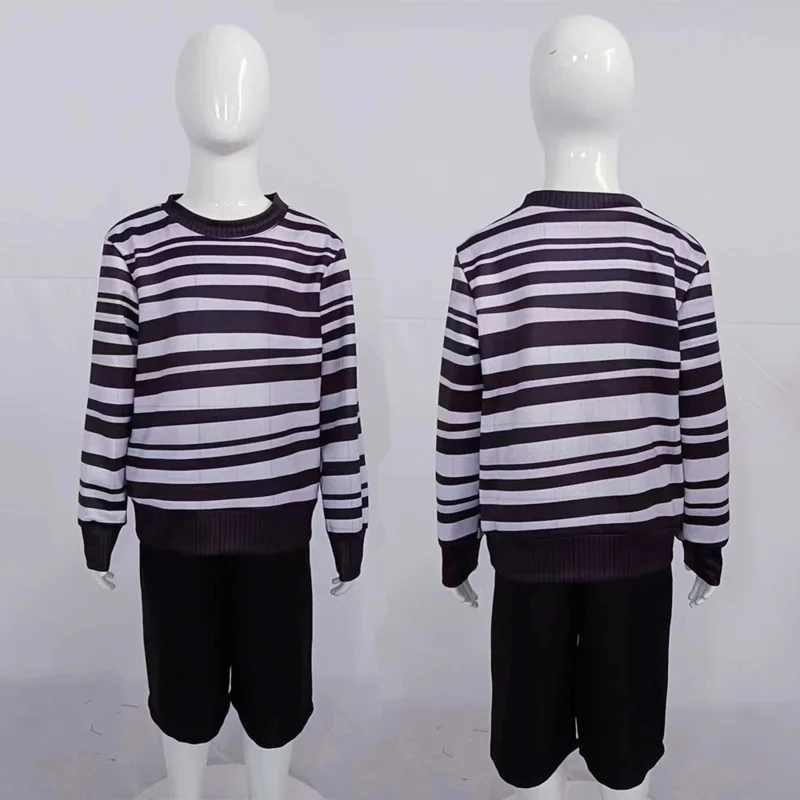 Wednesday Younger Brother Cosplay Costume Kids Uniform Addams Family Vintage Outfits Boys Cosplay Suits Top Pants OI3896