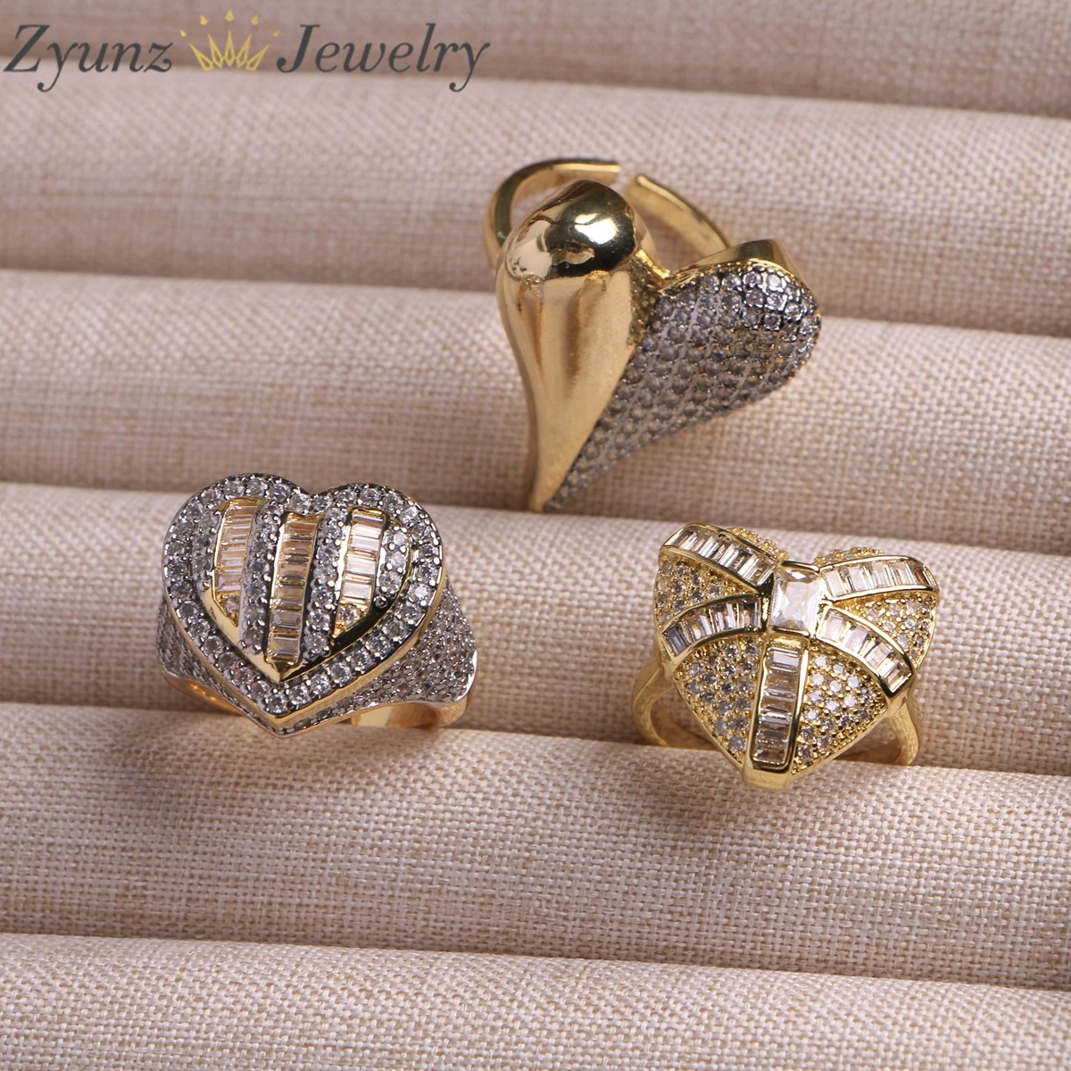 

5pcs, Gold Silver Color Crystal Zircon Heart Ring Retro Elegant Classic Ring Women Party Jewelry