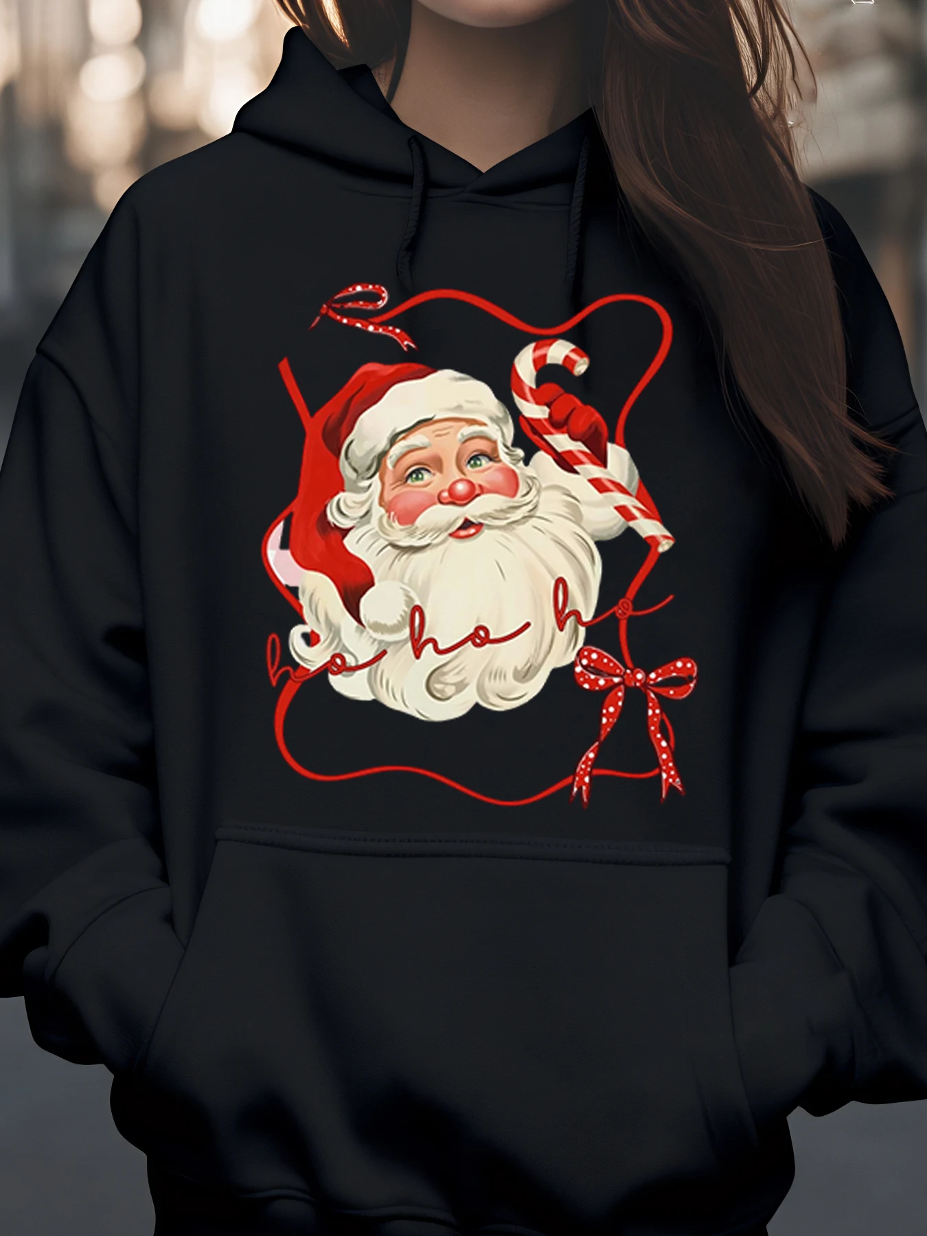 

Санта-Клаус Ho Ho Ho Рождественская толстовка с принтом Праздничная повседневная одежда Женская унисекс