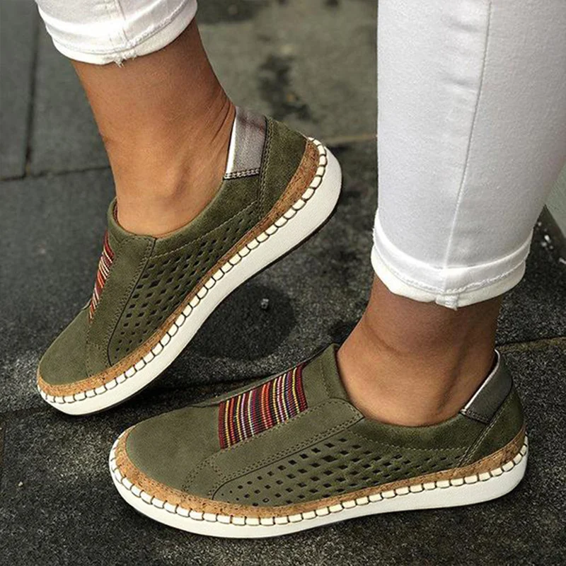 

2023 Women Slip on Sneakers Shallow Loafers Vulcanized Shoes Breathable Hollow Out Casual Ladies Shoes Plus Size Dropship