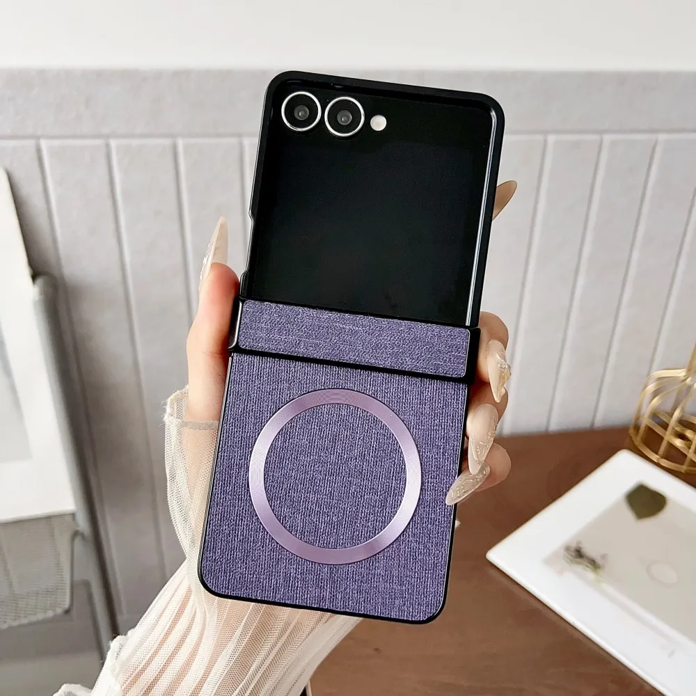 Luxury Fabric Leather Magnetic Phone Case For Samsung Galaxy Z Flip 8 7 FE 6 5 4 3 5G for Magsafe Shockproof Hinge Protect Cover