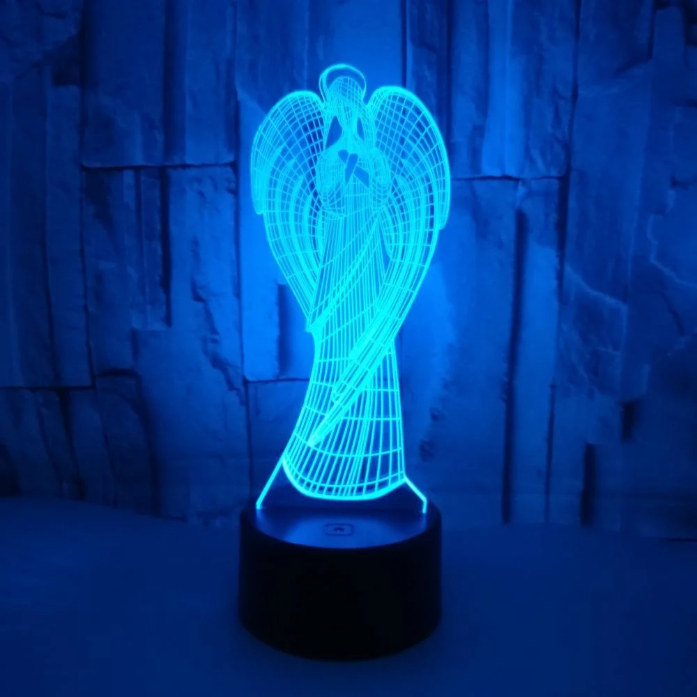 Luz noturna de anjo 3D, 7/16 cores, lâmpada ilusão, USB, alimentada por bateria, decoração de mesa interna, presentes para festa de Natal