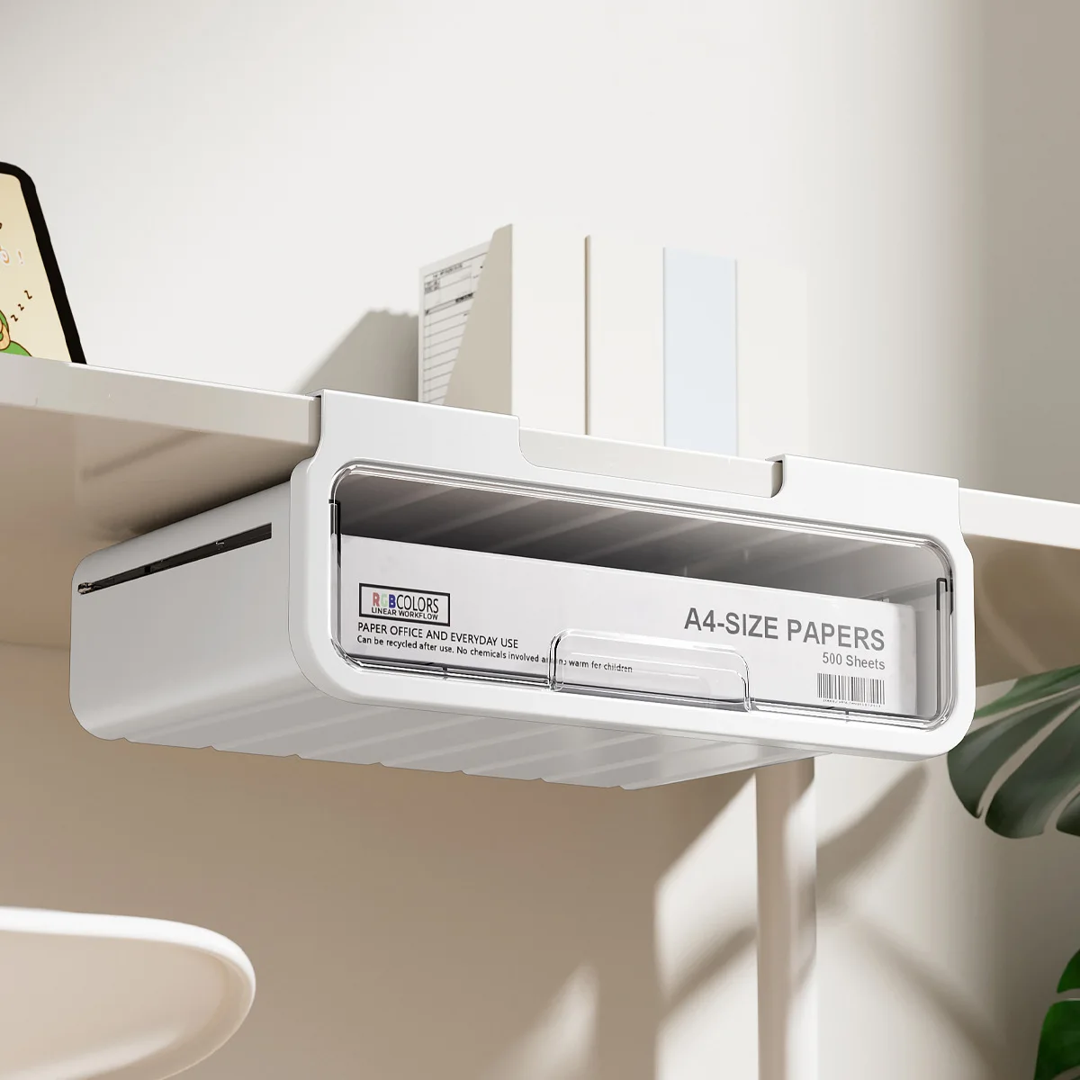Under-Desk Storage Box with Drawer, Space Saving Punch Free Under Table Storage Drawer, Suitable for Home, Office & Study