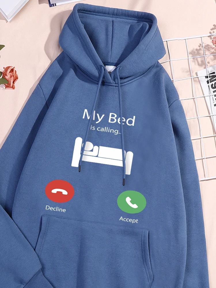 My Bed Is Calling-Sweat à capuche en coton imprimé pour femme, sweat-shirt à col rond, sweats à capuche avec lettres, personnalité, vêtements polyvalents