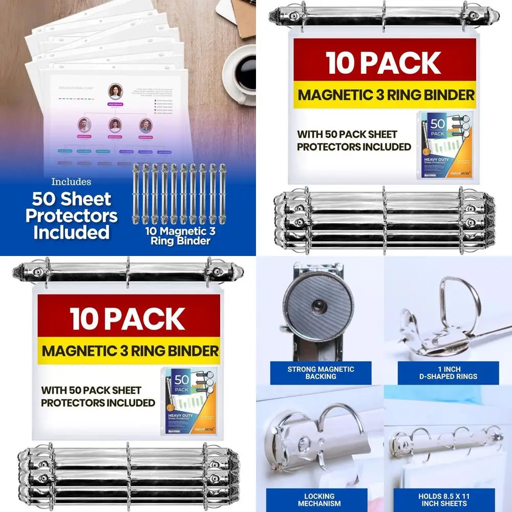 

Heavy-Duty 1 Inch D-Ring Binder with 50 Sheet Protectors for 8.5x11 Paper, 225 Sheets Capacity, 5S Organizer