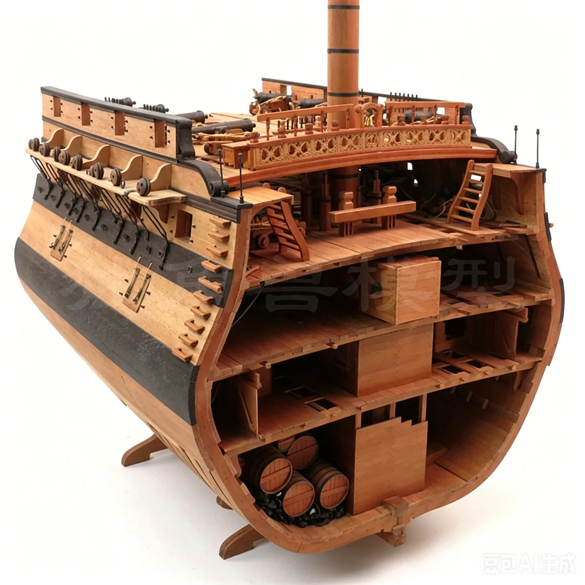 1/48 Bonhomme Richard's Rear Waist Section Extended Version Assembled Model 28.6cm Wooden Ships Static Model Ship Toy Ornaments