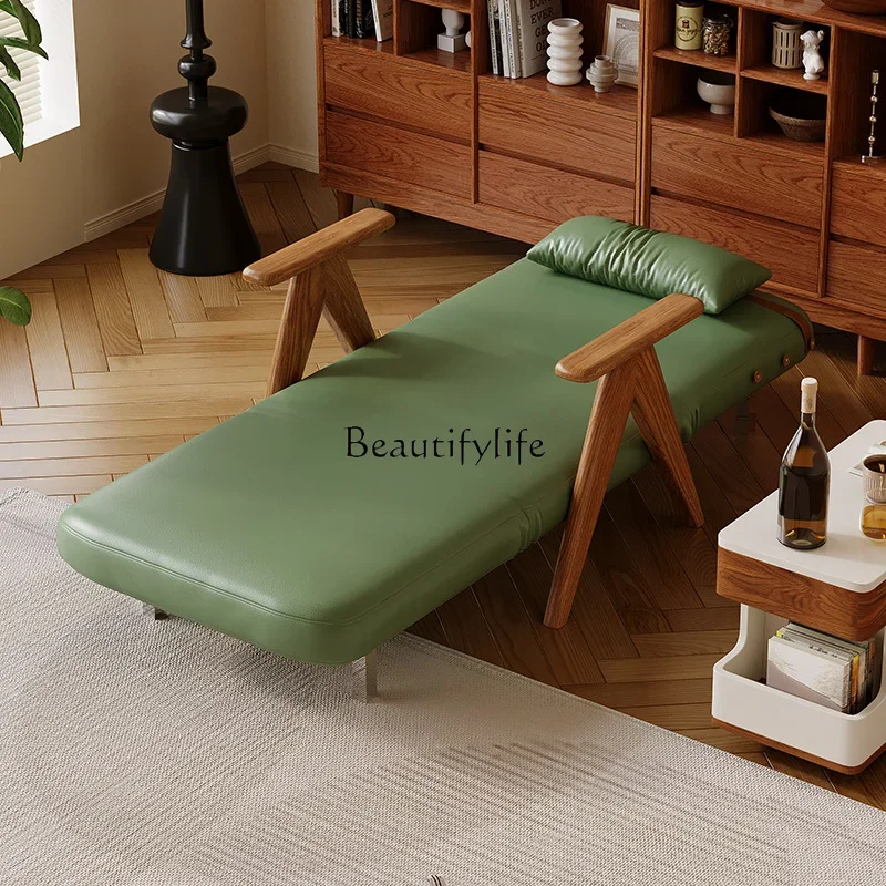 pg55Vintage Adjustable Folding Sofa Bed Dual-use Multi-functional Solid Wood Sofa