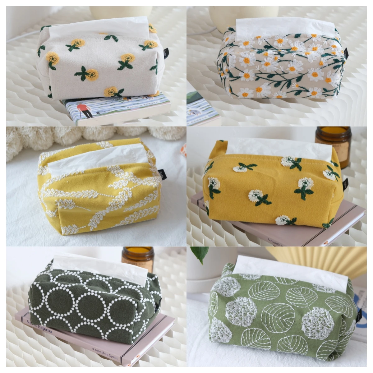 Tissue Paper Flower Leaf Tissue Box Napkin Holder Cotton Linen Embroidery Cloth Paper Box Home Car Dispenser Japanese
