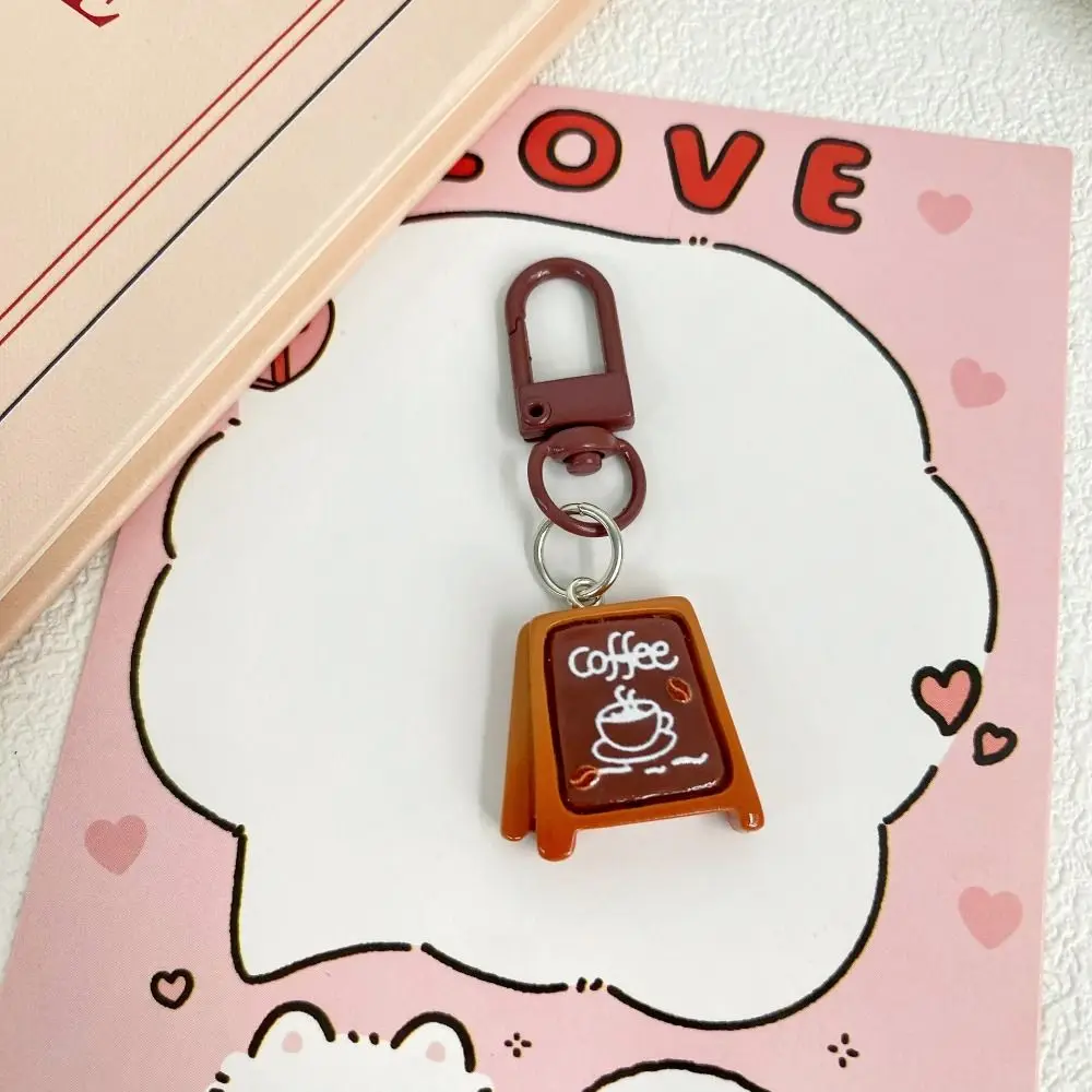 Unique Cream Colors Coffee Shop Keychain Ball Chain Dog Cartoon Pendant Trinket Acrylic Key Ring Ornaments